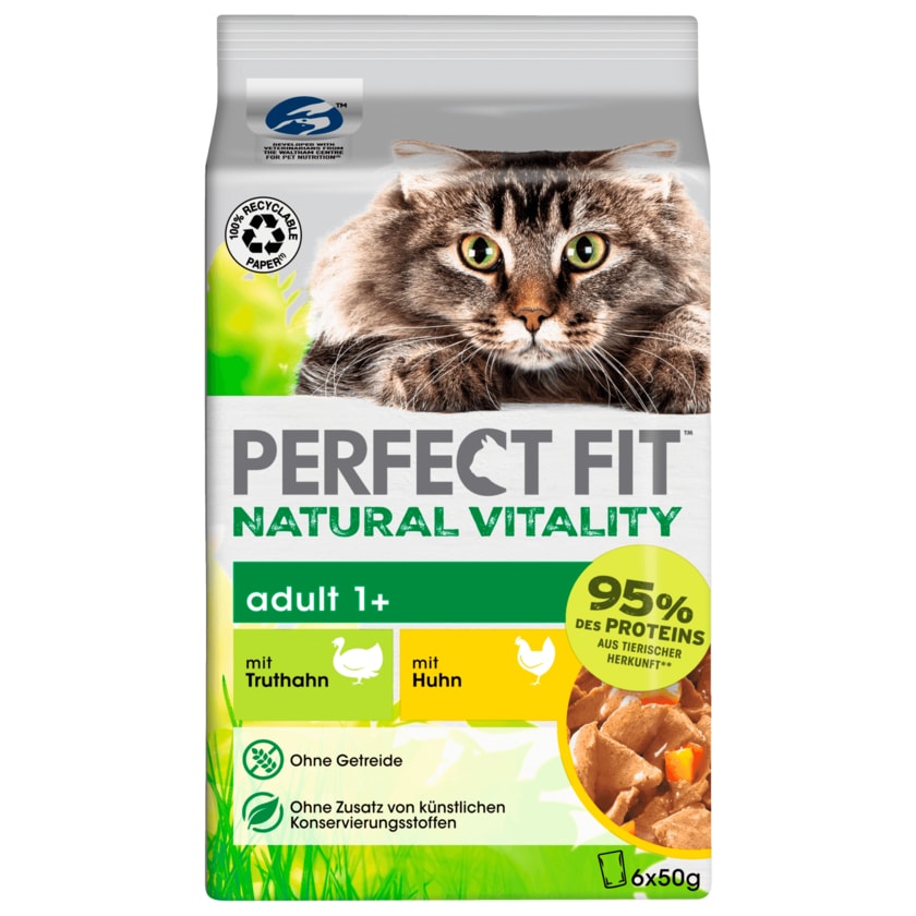Perfect Fit Katze Portionsbeutel Natural Vitality Adult mit Truthahn und mit Huhn 6x50g Multipack